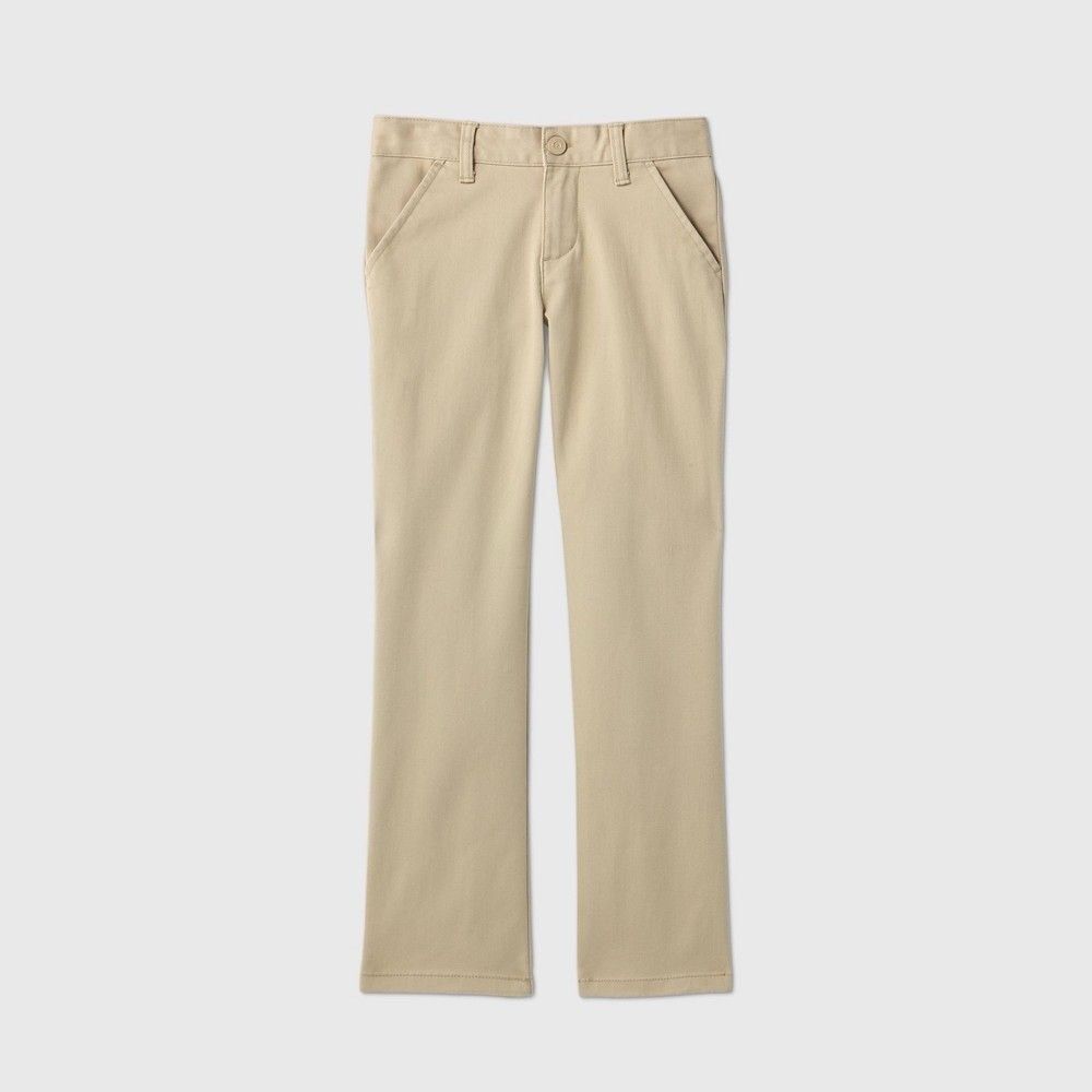 Cat & Jack Girls Beige Flat Front Uniform Stretch Straight Fit Chino Pants 6X